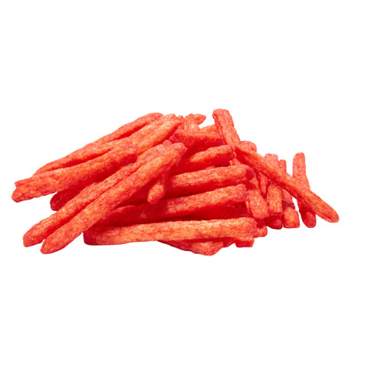 Chester's Hot Fries snacks in a pile, featuring spicy corn snacks from Frito Lay, perfect for bulk snacks and heat lovers.