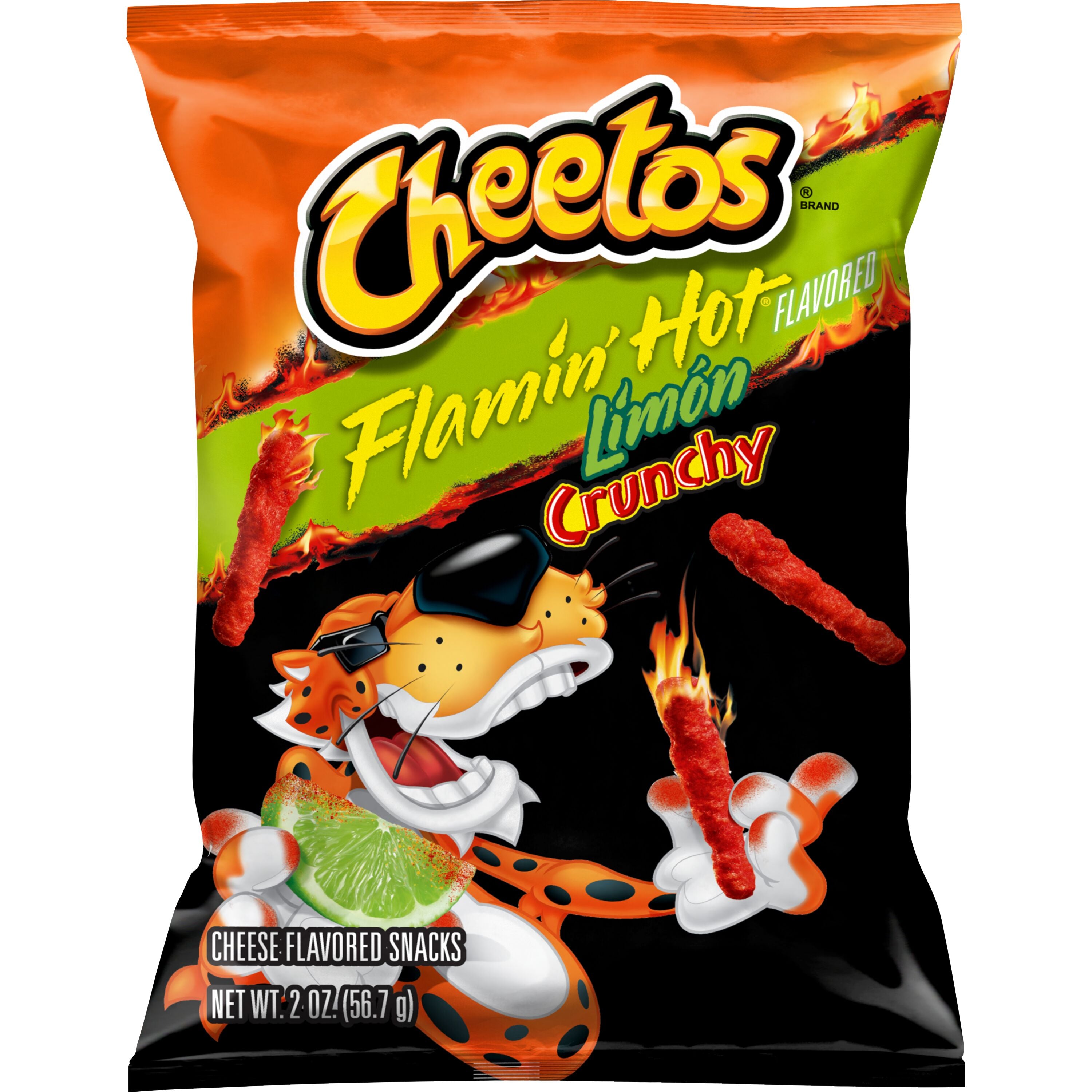 Cheetos Flamin' Hot Limón 2 oz bag featuring fiery snacks with lime flavor, perfect for bold snacking adventures in bulk.