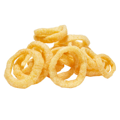 Crispy Funyun Original onion rings snack piled high, perfect for sharing, from Frito Lay bulk chips case.