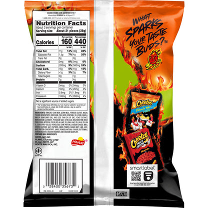 Back packaging of Cheetos Flamin' Hot Limón 2.75 Oz showing nutrition facts and design, Frito Lay bulk chips case.