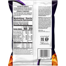Nutrition facts label for Turbos Flamas spicy corn chips, highlighting calorie count and serving size.