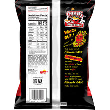 Chester's Puffcorn Flamin Hot bag showing nutrition facts, perfect for Frito Lay bulk chips case snack enthusiasts.