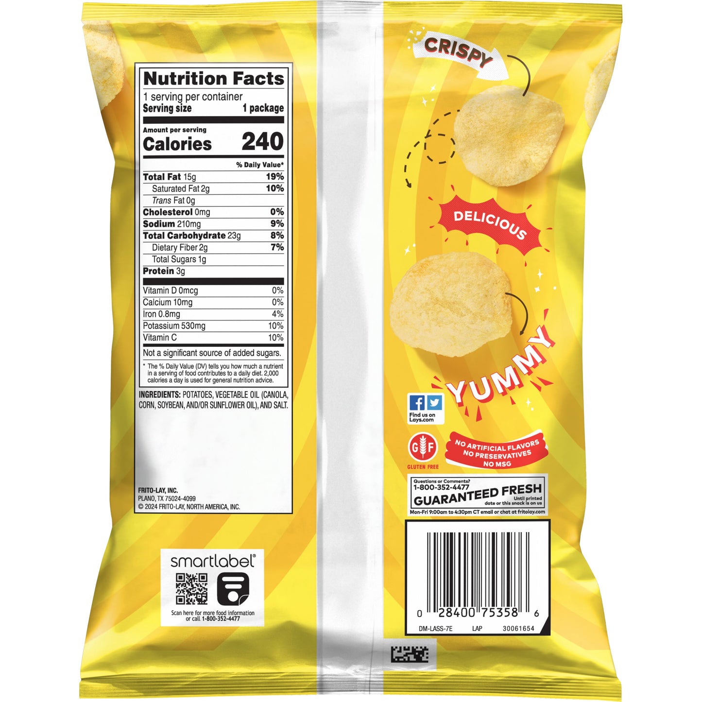 Nutrition facts and nutritional information for Lay's Classic 1.5 Oz potato chips, crispy and delicious snack.