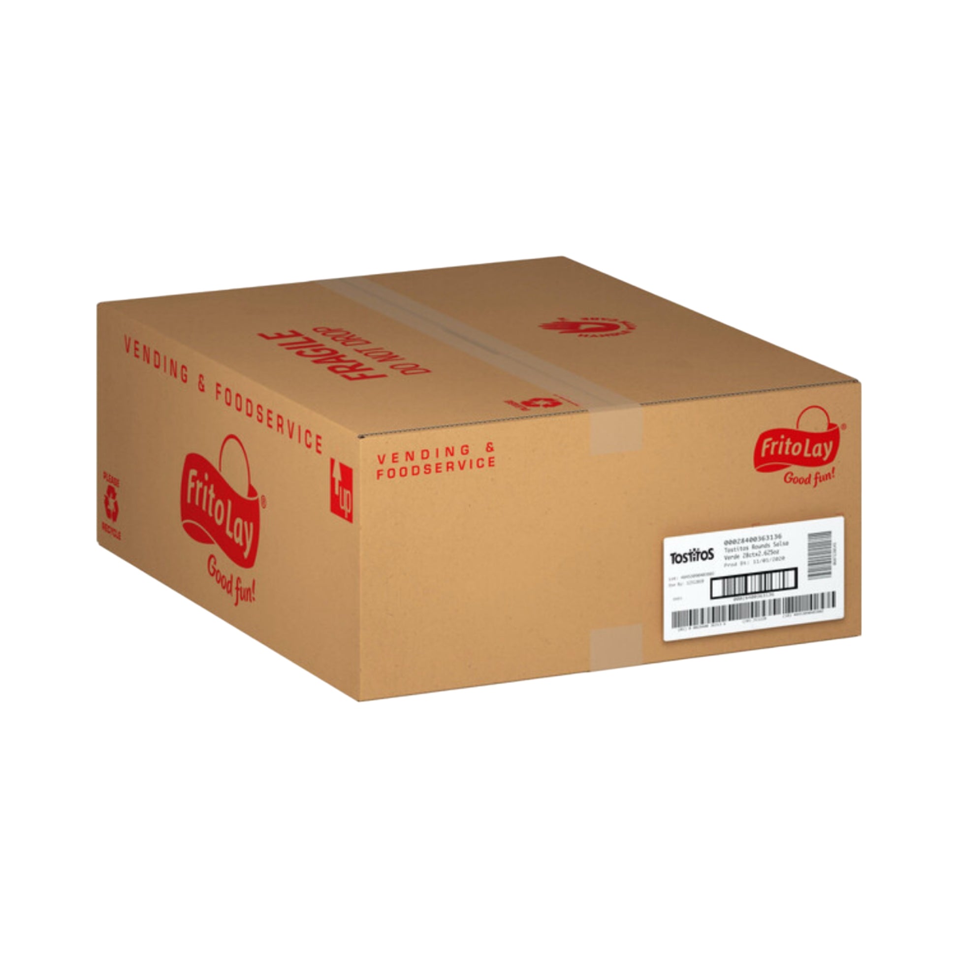 Frito Lay bulk chips case packaging for Tostitos Salsa Verde 28 count box.