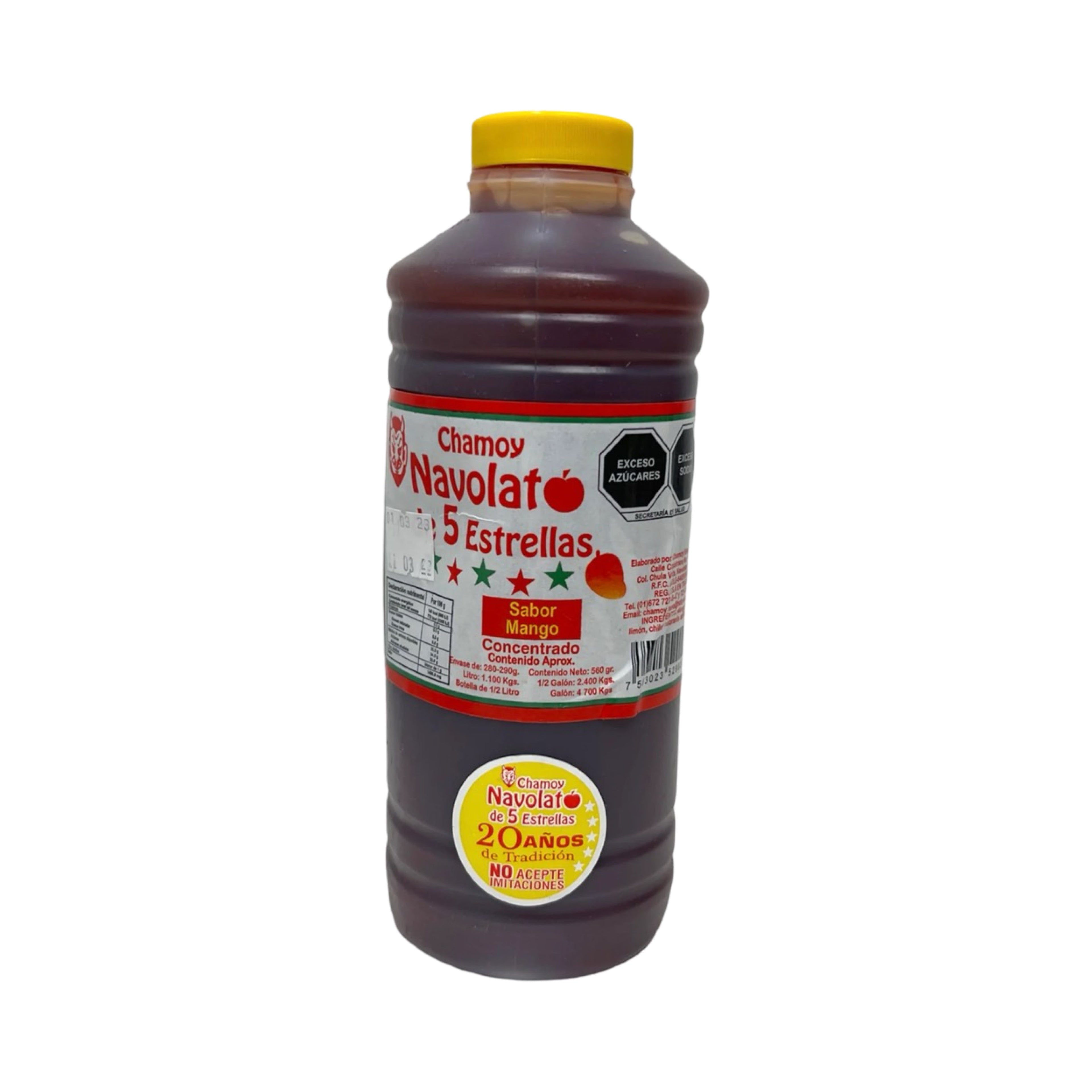 Navolato de 5 Estrellas Chamoy with mango sauce, a flavorful Mexican topping, perfect for enhancing snacks and desserts.