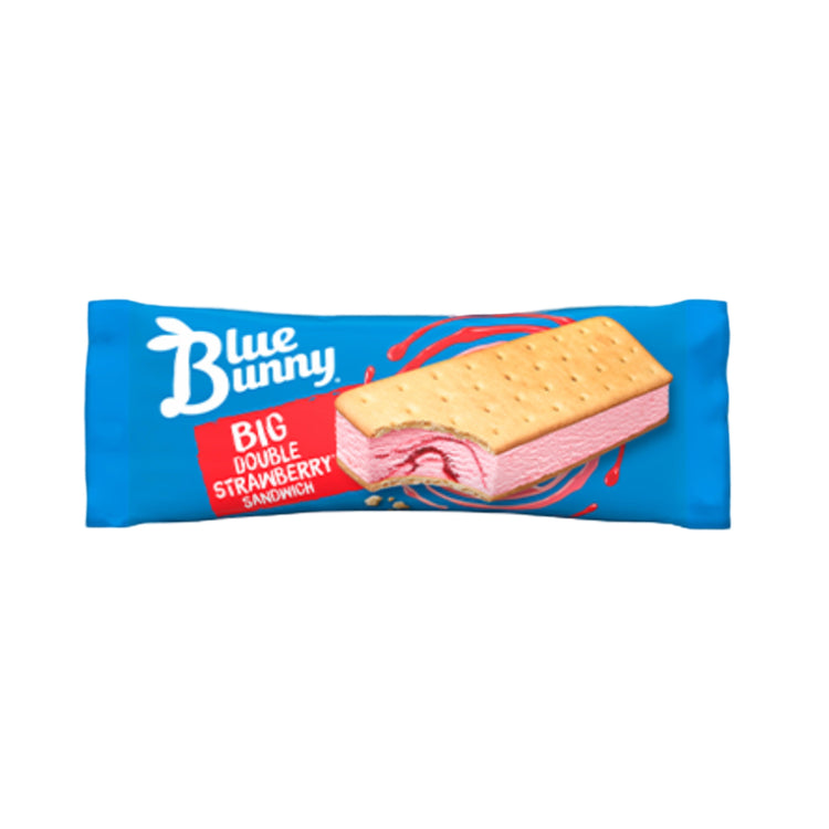 Blue Bunny Big Double Strawberry Ice Cream Sandwich packaging, perfect treat for bulk ice cream lovers.