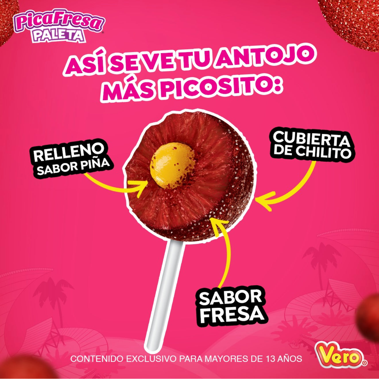 Vero Pica Fresa Paleta Mexican Gummy Candy Lollipop (12 Count)