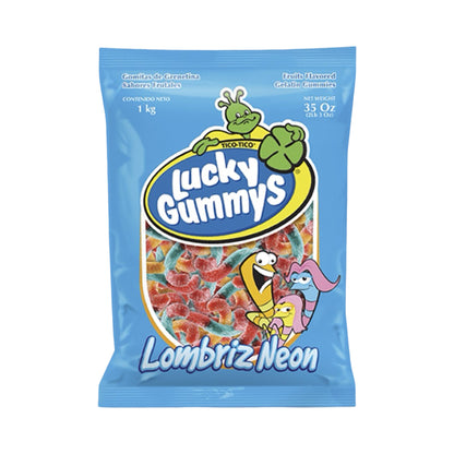 Lucky Gummys Lombriz Neon (Sour Gummy Worms) Bag 1 Kg