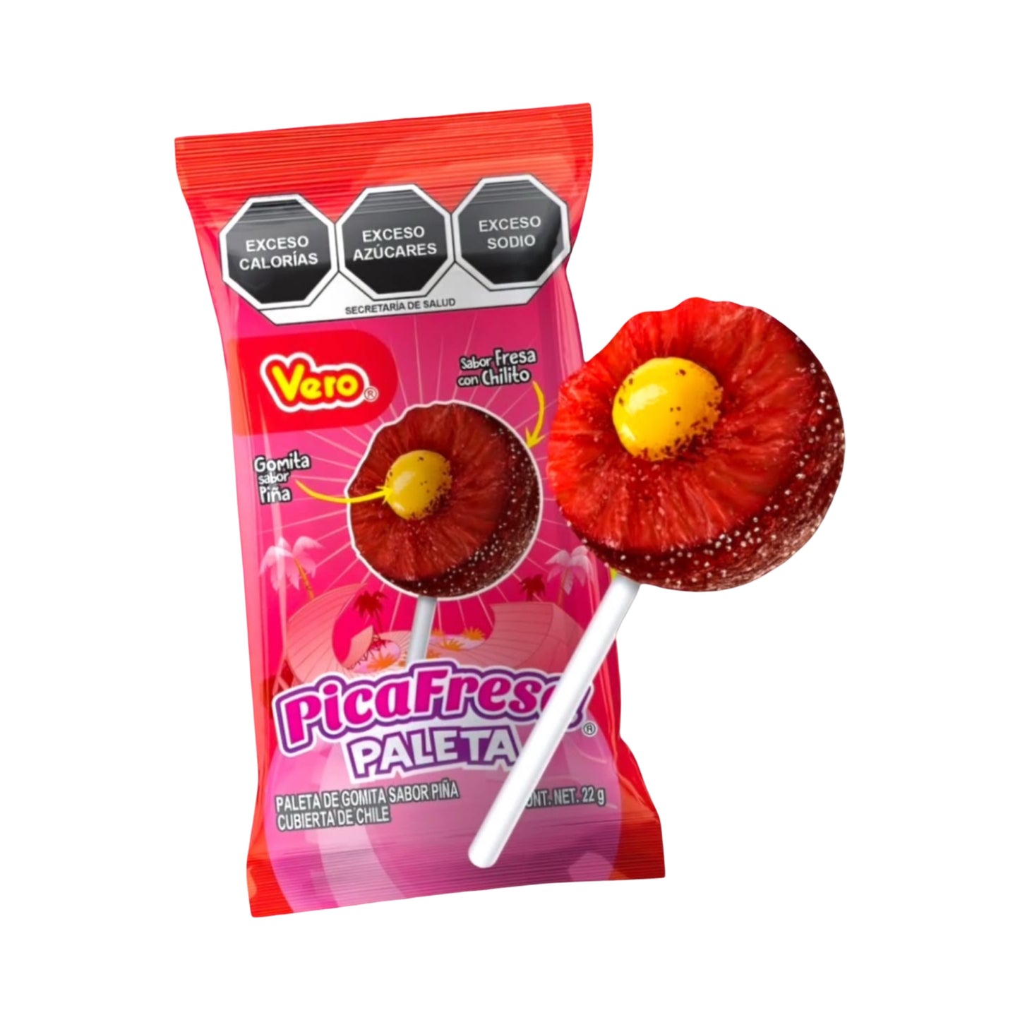 Vero Pica Fresa Paleta Mexican Gummy Candy Lollipop (12 Count)