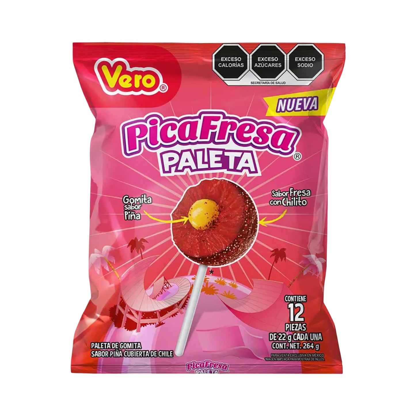 Vero Pica Fresa Paleta Mexican Gummy Candy Lollipop (12 Count)