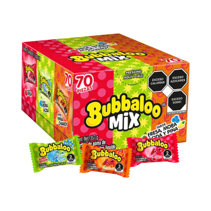 Bubbaloo Mix Flavor Chewing Gum (70 Count) Strawberry, Pineapple Chamoy, and Blue Raspberry