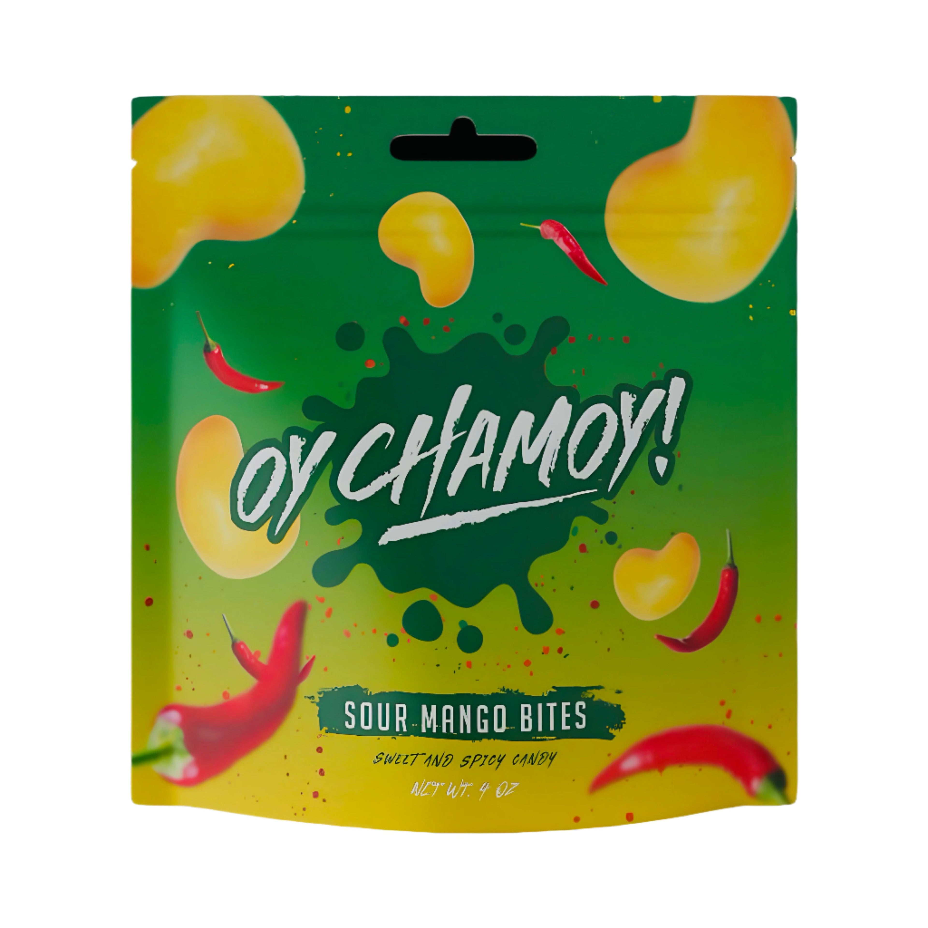 Oy Chamoy! Chamoy Covered Sour Mango Bites package, a unique Mexican candy with sweet and spicy flavors.