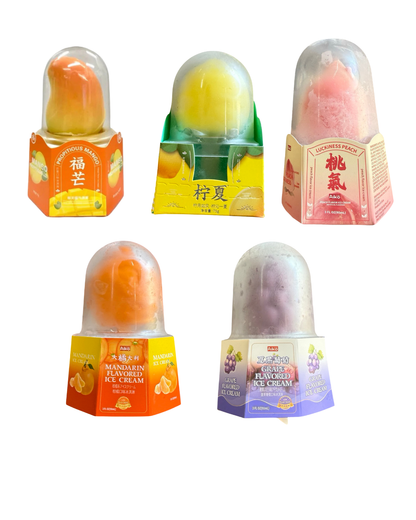 Viral Chinese Propitious Ice Cream, Flavors of Mango, Peach, Strawberry, Mandrain, Lemon, or Grape (Single Pack)
