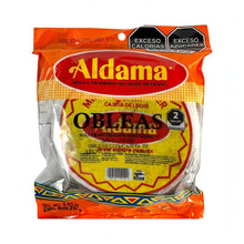 Aldama Obleas Cajeta Large pack of 5 sweet wafers with creamy goat's milk caramel, a unique bulk Mexican candy treat.