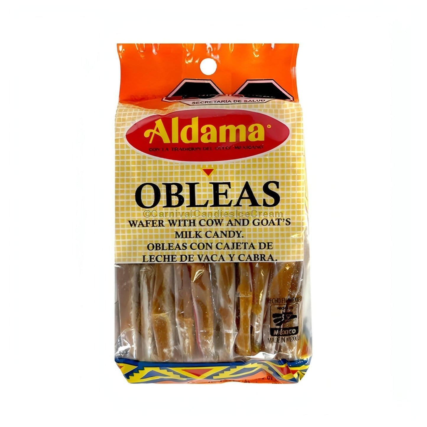 Aldama Obleas Cajeta Mini pack of 20, traditional Mexican candy wafers filled with creamy cajeta caramel.