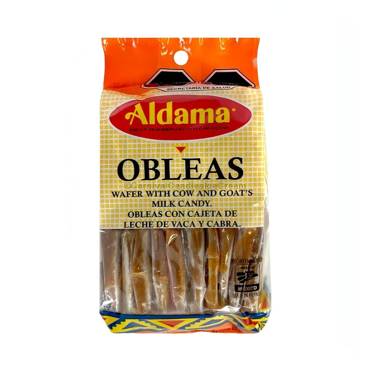 Aldama Obleas Cajeta Mini pack of 20, traditional Mexican candy wafers filled with creamy cajeta caramel.