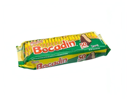 Bocadín Mexican candy pack with 50 crunchy wafer treats, chocolate-coated and peanut butter filled, bulk Mexican candy.