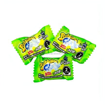 Bubbaloo Sour Blue Raspberry Splash gum wrappers showcasing Mexican candy with liquid-filled centers.