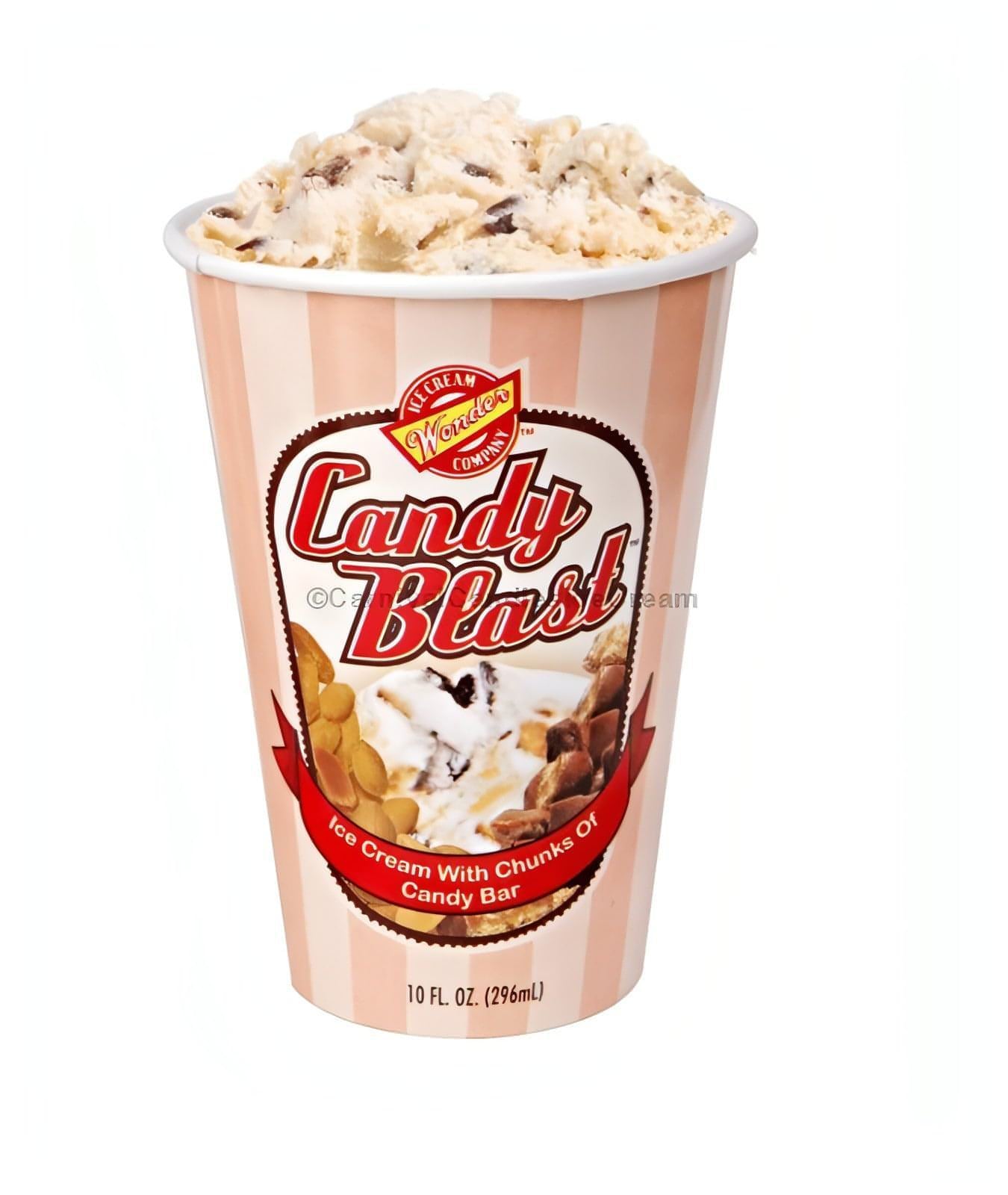 Wonder Candy Blast Ice Cream Cup loaded with candy bar chunks, available in 6 or 12 count for bulk ice cream lovers.