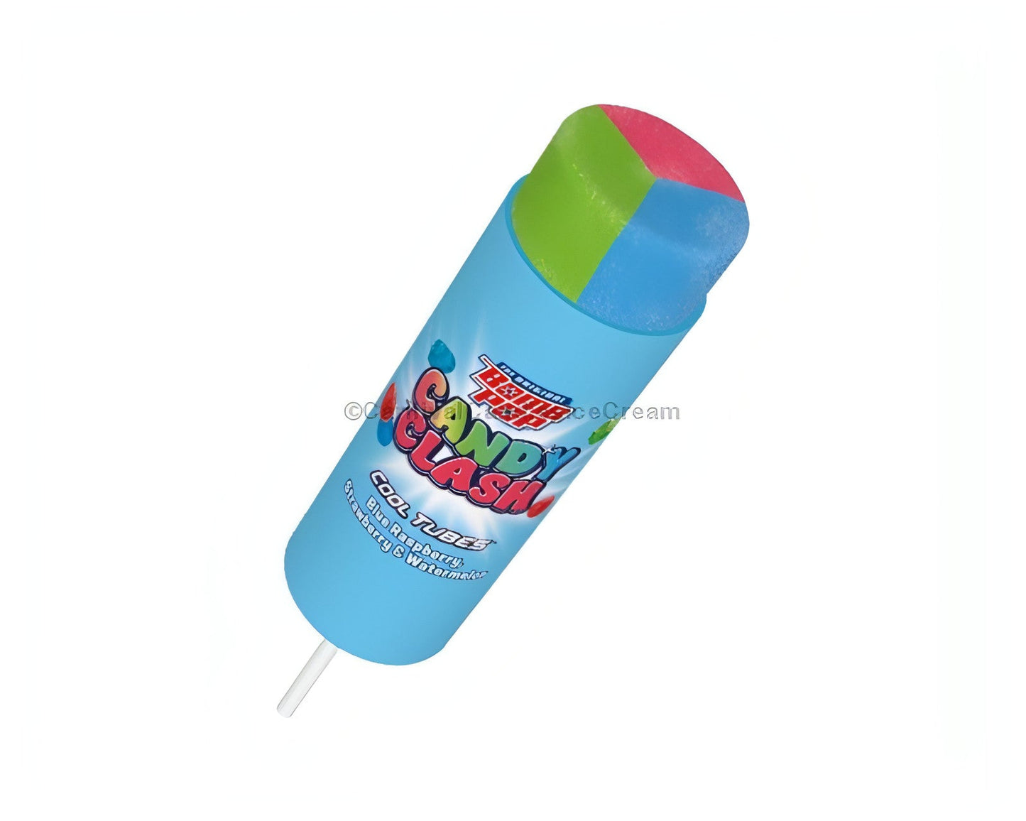 Bomb Pop Candy Clash Push Up ice cream in a blue tube with colorful top, available in bulk for candy lovers.