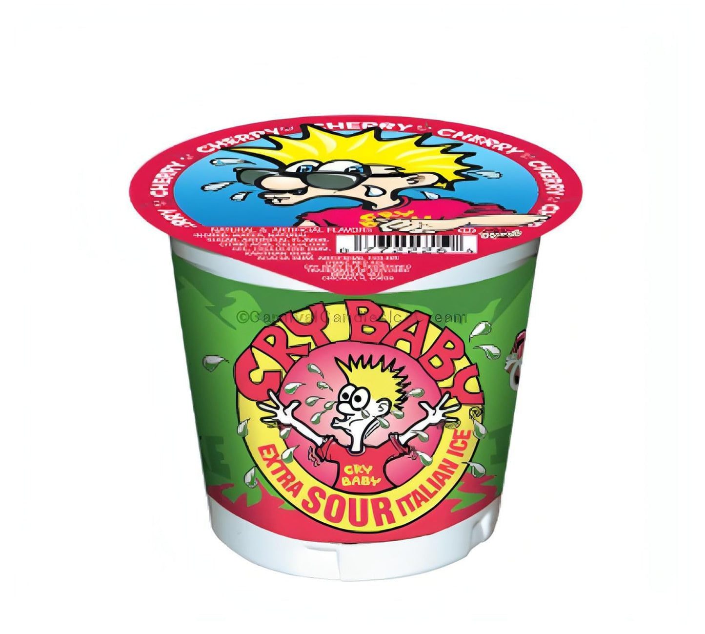 Rosati Cry Baby Sour Cherry Cup packaging showcasing bright colors and cartoon character, perfect for bulk ice cream lovers.