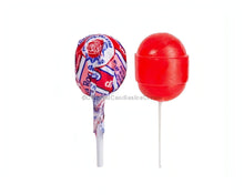 De La Rosa Mini Jumbo Cereza cherry lollipops with bubble gum filling, perfect for bulk Mexican candy lovers.