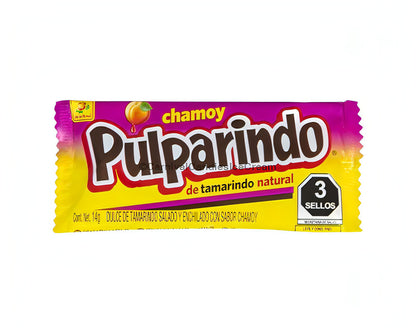 De La Rosa Pulparindo Chamoy candy wrapper, a delicious bulk Mexican candy with tamarind, chili, and chamoy flavor.