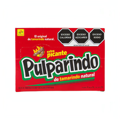 De La Rosa Pulparindo Extra Spicy candy box, bulk Mexican candy made from tamarind pulp, 20 count.
