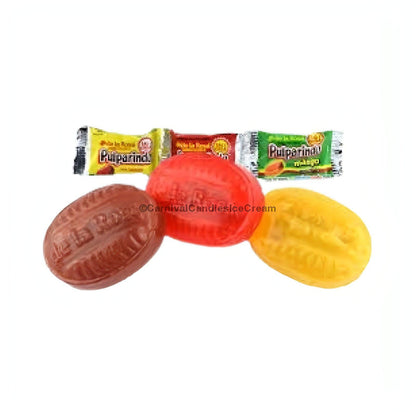 De La Rosa Pulparindo Mix Hard Candy featuring tamarind flavors like Mango, Watermelon, and Pineapple - authentic Mexican candy.