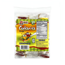 Dulces Tipicos Cucharita Bi-Sabor Mango/Watermelon, 20 count Mexican candy in a clear package.