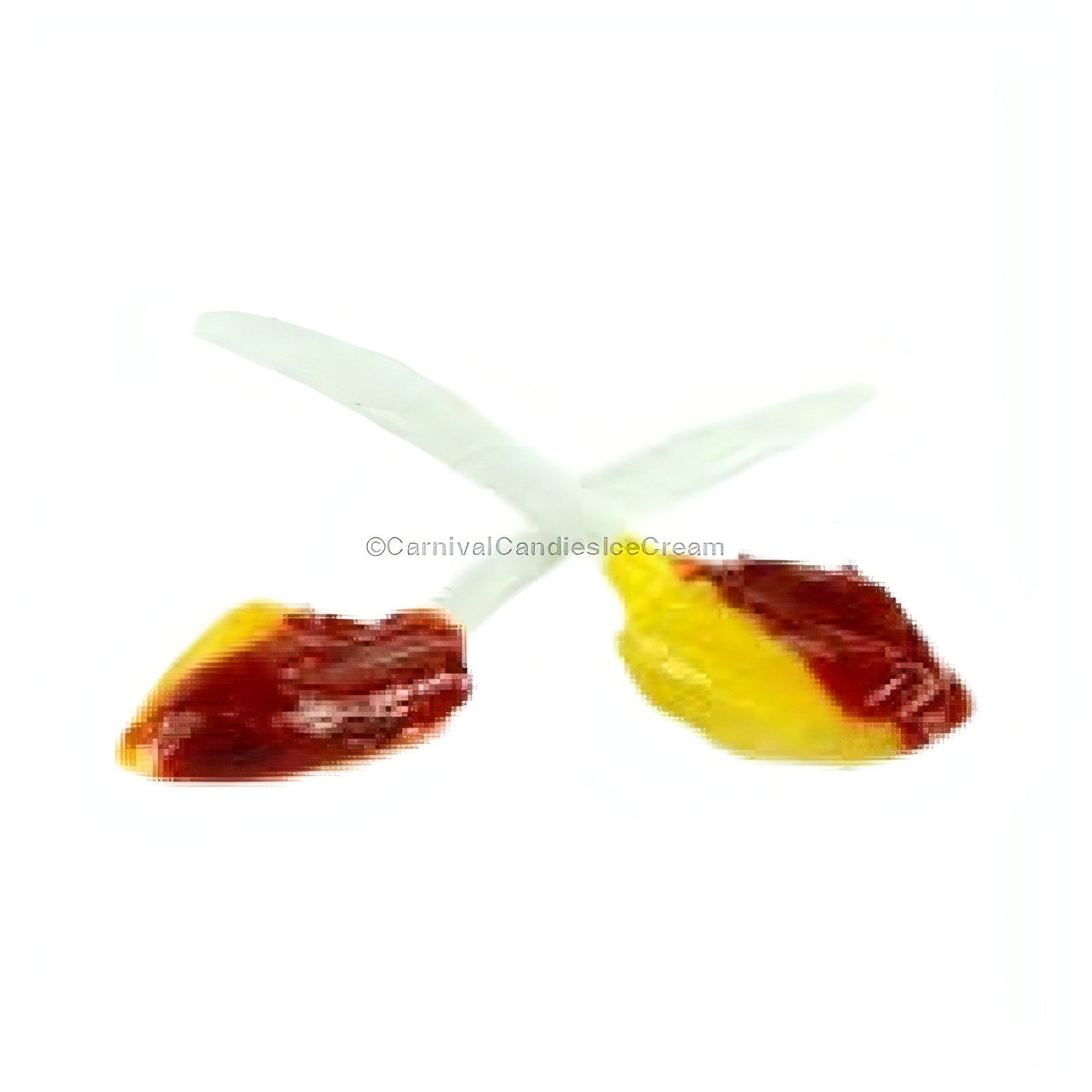Dulces Tipicos Cucharita Bi-Sabor Mango/Watermelon candy spoons with mango and watermelon paste.