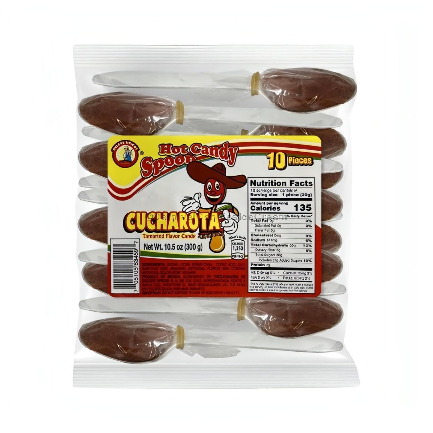 Dulces Tipicos Cucharota Tamarindo Spoon Candy package featuring 10 pieces of Mexican candy.