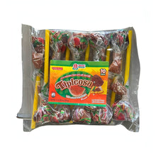 Dulces Tipicosa Watermelon Lollipop pack, featuring 10 sweet and salty tamarind lollipops, a unique Mexican candy treat.