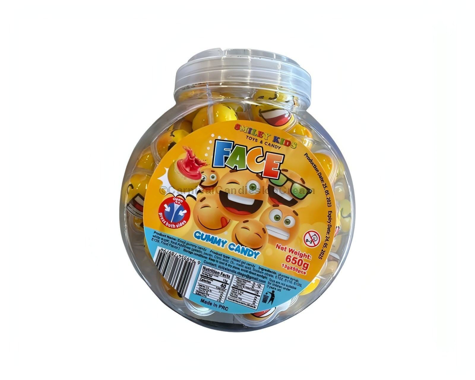 Colorful jar of Emoji Gummy Candy showcasing various emoji shapes, perfect for candy lovers.