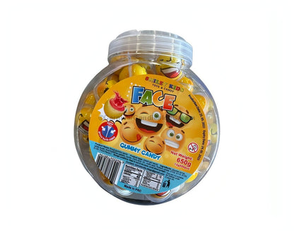 Colorful jar of Emoji Gummy Candy showcasing various emoji shapes, perfect for candy lovers.