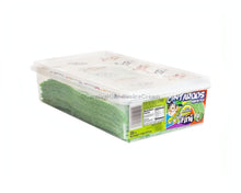 Fini Cintraroos Sour Watermelon Belts 200 Count in a clear tub, showcasing green candy strips for bulk American candy lovers.