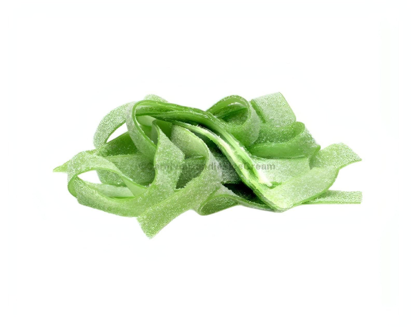 Fini Cintraroos Sour Watermelon Belts candy strips in a pile, showcasing the green soft and chewy texture, perfect bulk sour belts.