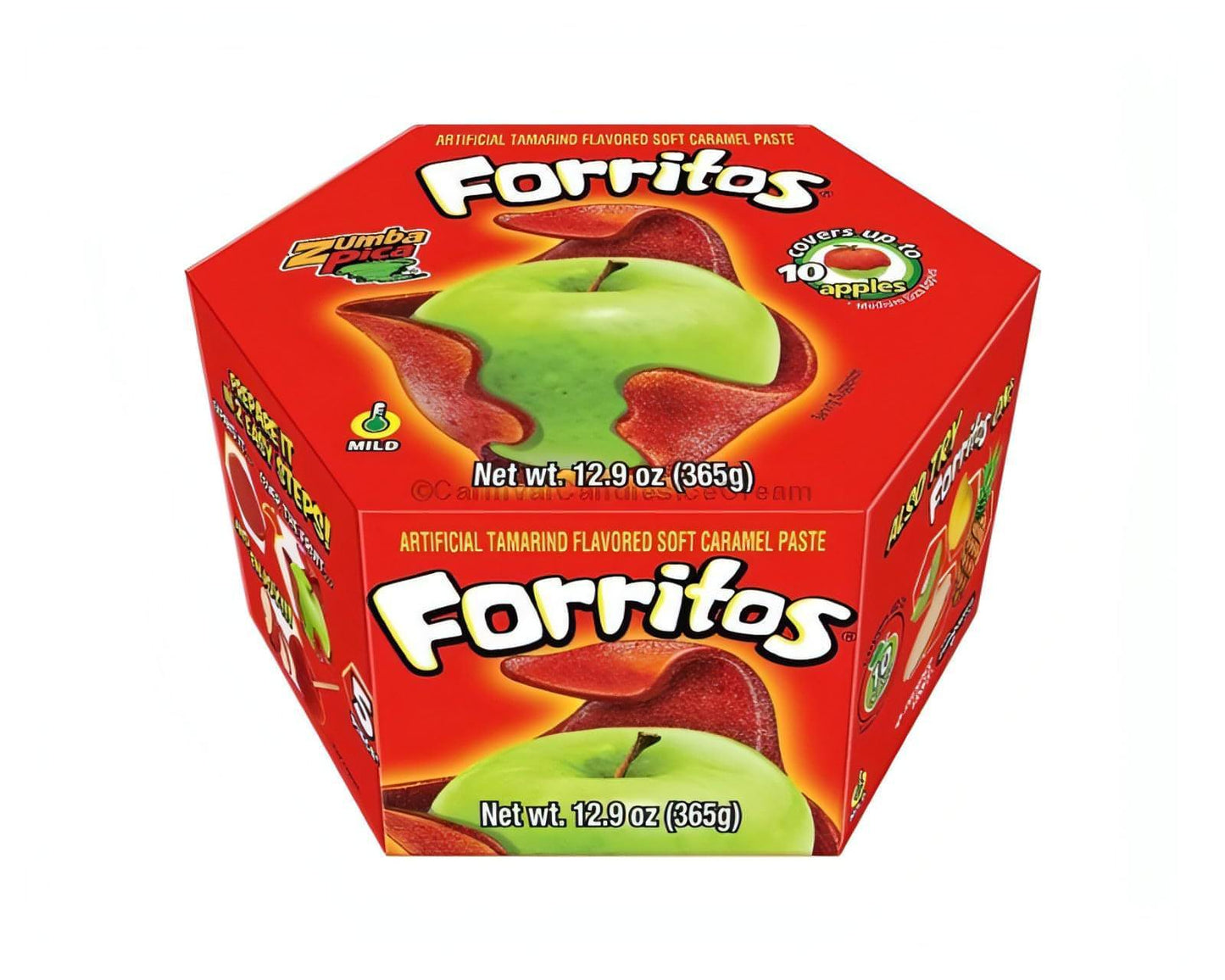 Forritos tamarindo flavored apple covering treat packaging, perfect for bulk Mexican candy lovers.