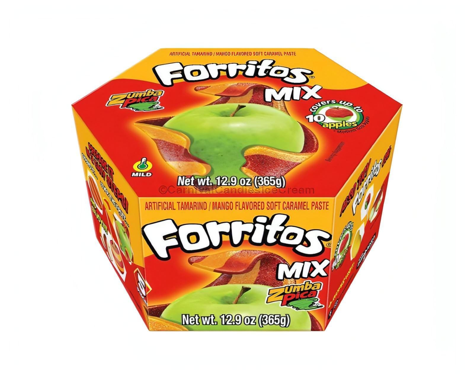 Forritos Tamarindo/Mango flavored apple covering mix box, 12.9 oz, featuring bulk Mexican candy.