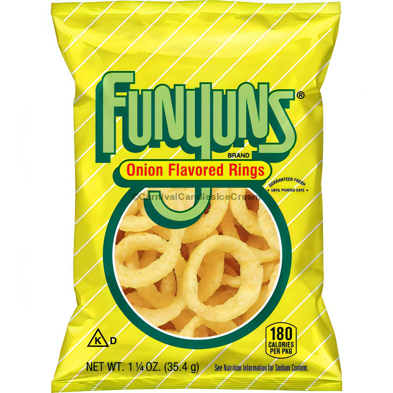 Funyun Original Onion Rings 1.25 oz bag, crispy cornmeal snacks with savory onion flavor, ideal for Frito Lay bulk chips case.