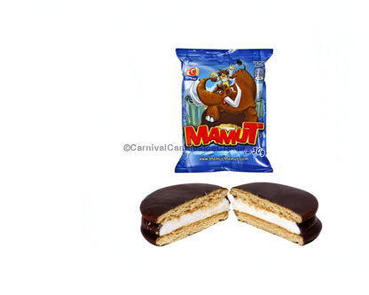 Gamesa Mini Mamut Chocolate Cookie in bulk with a layered cookie, marshmallow filling, and chocolate coating.