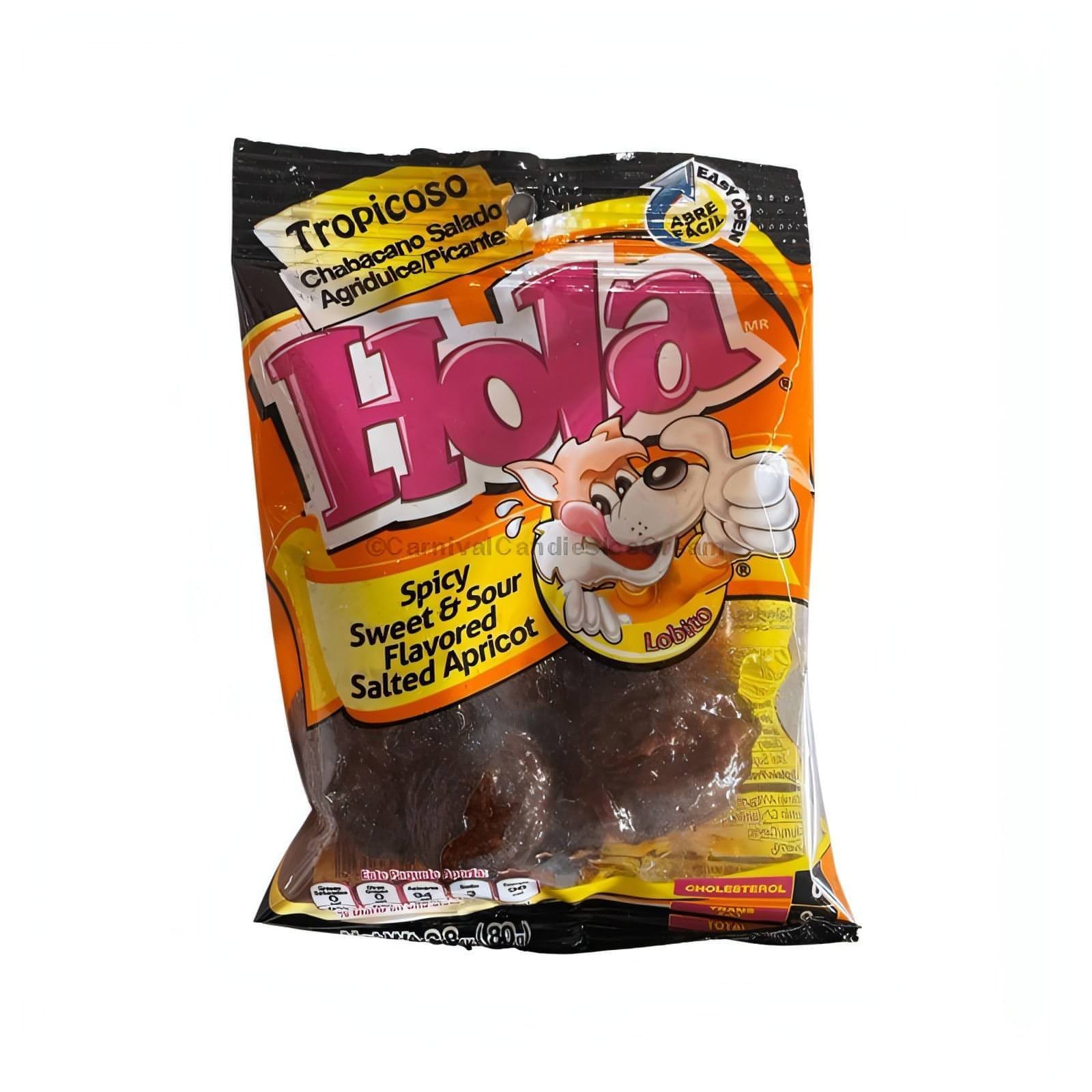 Hola Spicy Sweet & Sour Saladitos 12 Count, a delicious Mexican snack delight with salted apricot flavor.