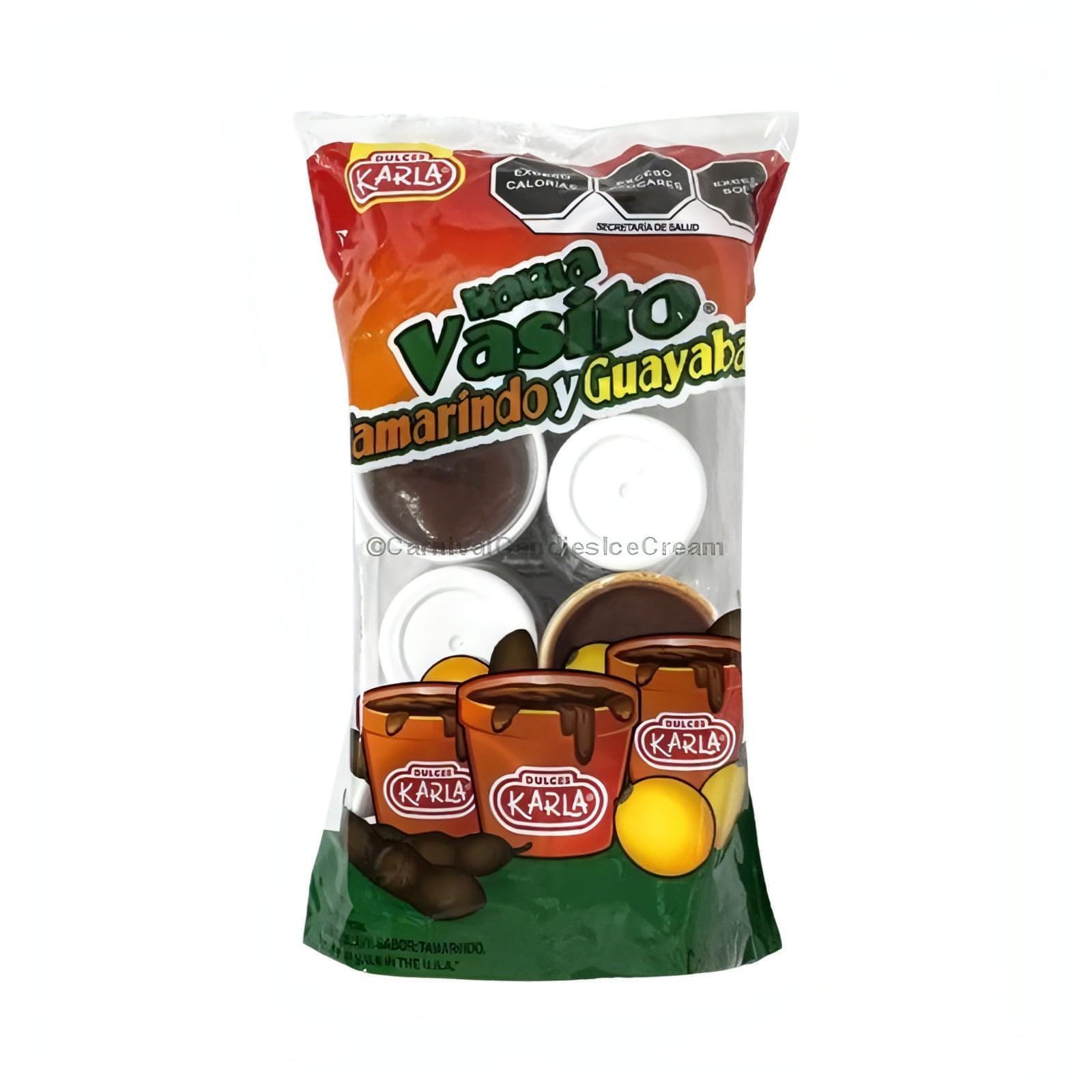 Karla Vasito Tamarindo y Guayaba Mexican candy, 8 count, featuring miniature cups of tamarind and guava pulp.