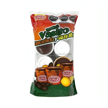 Karla Vasito Tamarindo y Guayaba Mexican candy, 8 count, featuring miniature cups of tamarind and guava pulp.