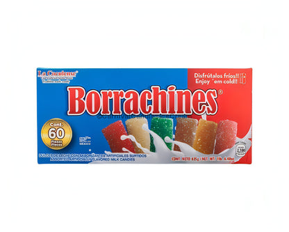 La Coculense Borrachines box with 60 count of Mexican milk candies in assorted flavors, perfect for bulk Mexican candy lovers.
