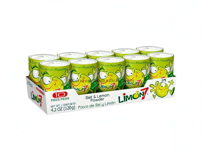 Limon7 Lemon & Salt Powder 10 Count packets, perfect for enhancing fruits and enjoying tangy flavors, bulk Mexican candy.