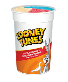 Looney Tunes Ice Cream Cup featuring vanilla, white cake, and tropical punch flavors, available in bulk packs.