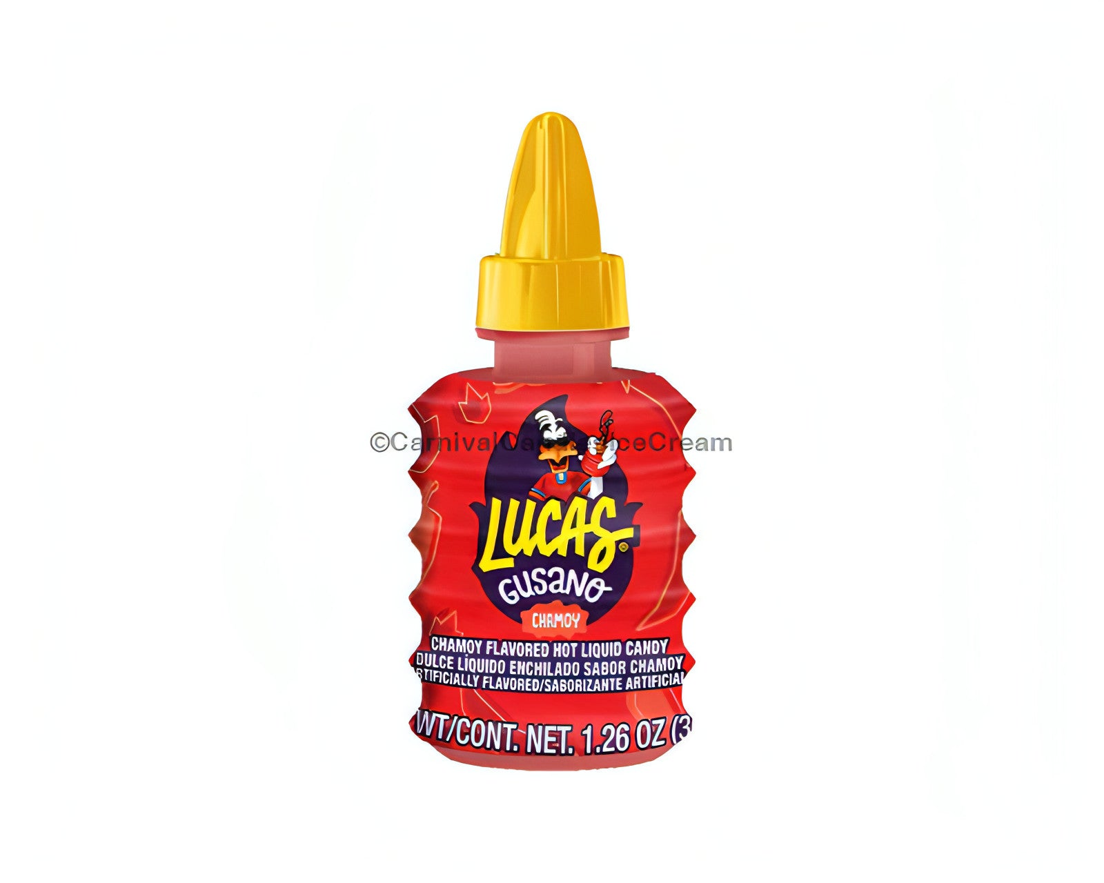Lucas Gusano Chamoy liquid candy bottle, bulk Mexican candy with tangy flavor, 1.26 oz.