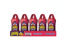 Lucas Muecas Cherry Mexican candy lollipops in a colorful package, featuring 10 sweet and salty chili-coated pops.