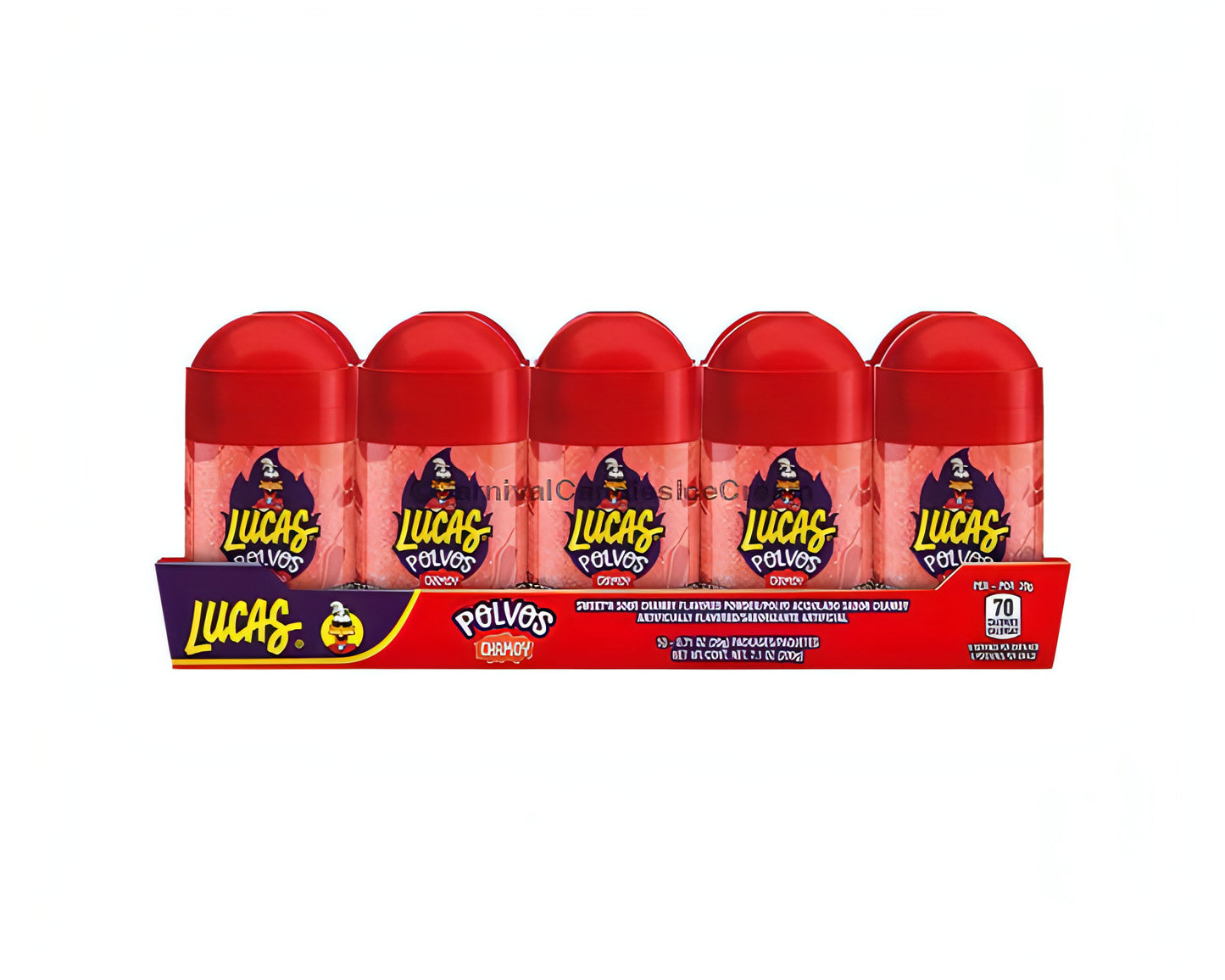 Lucas Polvos Chamoy Mexican powder candy, 10 count pack, featuring sweet and spicy flavors, perfect for bulk Mexican candy snacks.